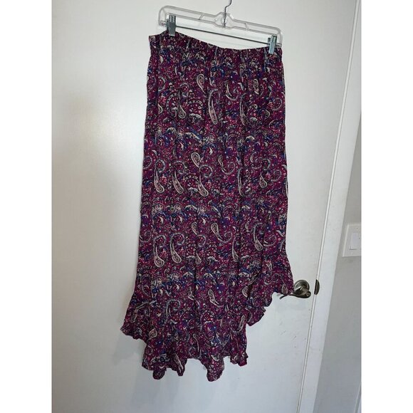 Nanette Lepore Purple & Blue Asymmetrical Paisley Cotton Blend Women's Skirt L - Picture 6 of 10